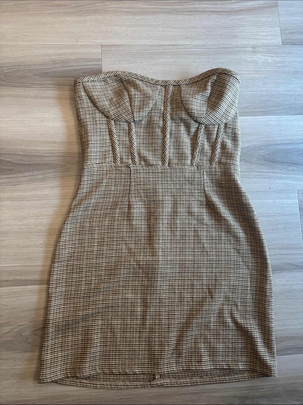 Pull&Bear Strapless Tan Houndstooth Bodycon Dress